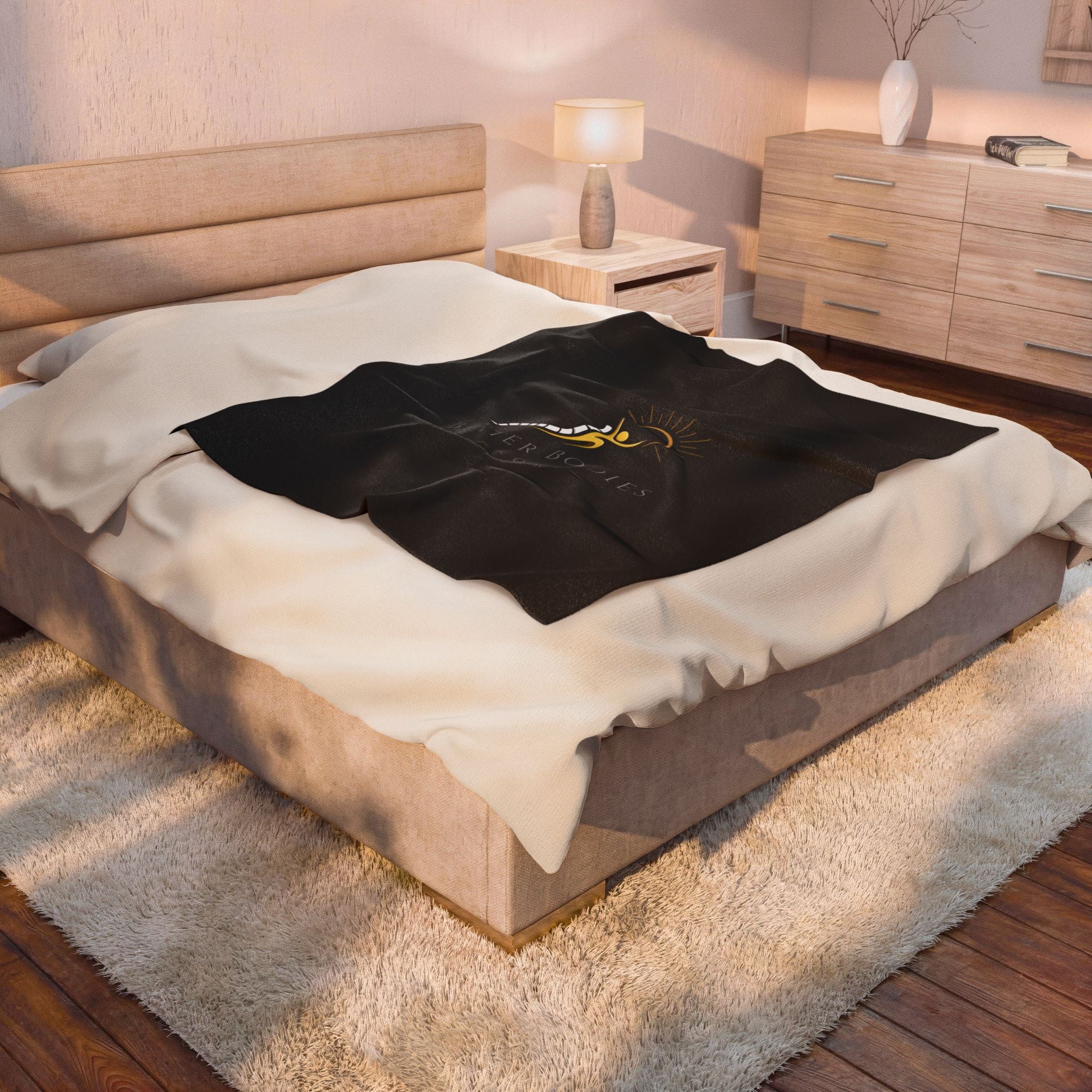 Better Bodies Now Velveteen Plush Blanket – Soft Wellness Throw with Spine & Sun Logo