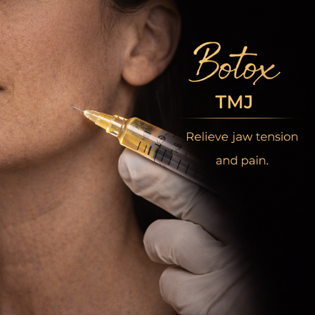 Botox for TMJ Relief 50 units - Relieves jaw tension, clenching, and TMJ-related pain by relaxing overactive jaw muscles. Typical starting dose: 40–60 units total.
