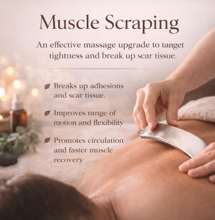 MUSCLE SCRAPING       /      Metal tool-assisted technique to release scar tissue and improve mobility.